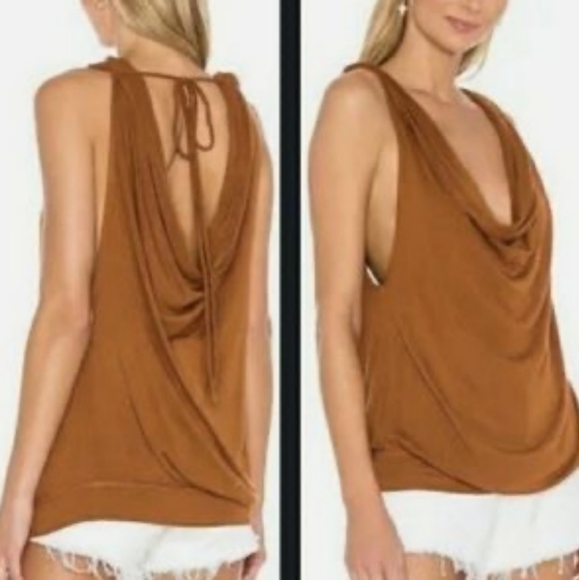 Free People My Way Cowl Neck Tank Top Draped Tie Back Size XL - Picture 9 of 9
